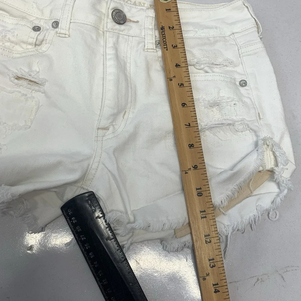 American Eagle Hi Rise Festival Shortie Shorts Woman Sz 2 Lot/2 White Blue Beach